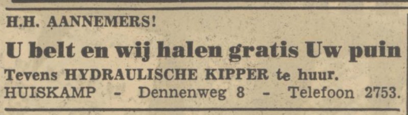 Dennenweg 8 Huiskamp advertentie Tubantia 14-7-1950.jpg