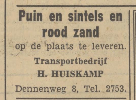 Dennenweg 8 Transportbedrijf H. Huiskamp advertentie Tubantia 3-1-1951.jpg