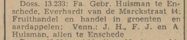 Everhardt van der Marckstraat 44 Fa. gebr. Huisman krantenbericht Tubantia 29-12-1941.jpg
