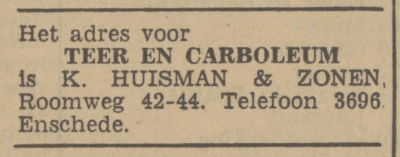 Roomweg 42 K. Huisman & Zonen advertentie Tubantia 28-9-1940.jpg