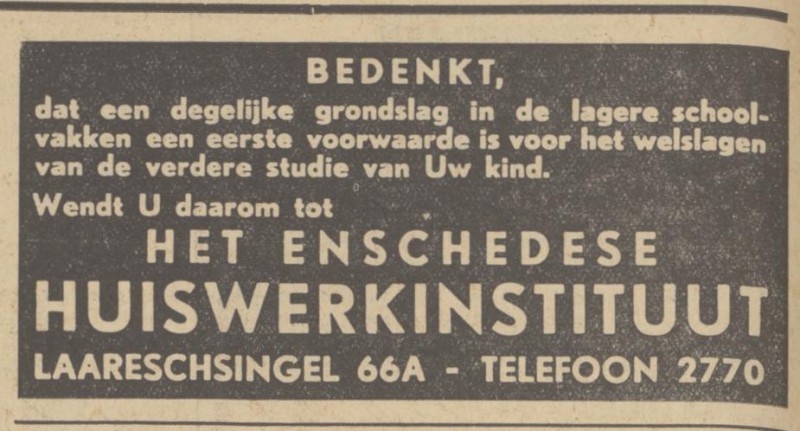 Laaressingel 66a Het Enschedese Huiswerkinstituut advertentie Tubantia 24-12-1938.jpg