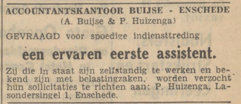 Lasondersingel 1 P. Huizenga advertentie Tubantia 27-10-1947.jpg