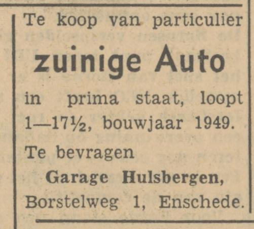 Borstelweg 1 Garage Hulsbergen advertentie Tubantia 7-5-1951.jpg