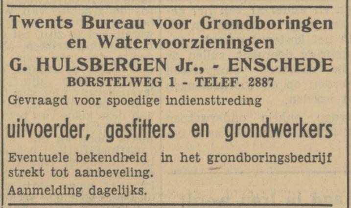 Borstelweg 1 G. Hulsbergen Jr. advertentie Tubantia 10-1-1951.jpg