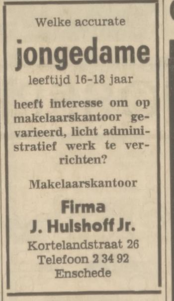 Kortelandstraat 26 J. Hulshoff Jr. advertentie Tubantia 20-6-1970.jpg
