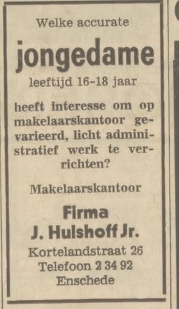 Kortelandstraat 26 J. Hulshoff Jr. advertentie Tubantia 20-6-1970.jpg