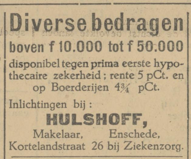 Kortelandstraat 26  Hulshoff Makelaar. advertentie Tubantia 5-8-1927.jpg