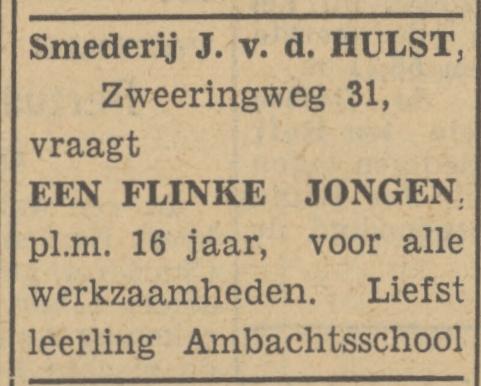Zweringweg 31 J. v.d. Hulst smederij advertentie Tubantia 17-8-1949.jpg