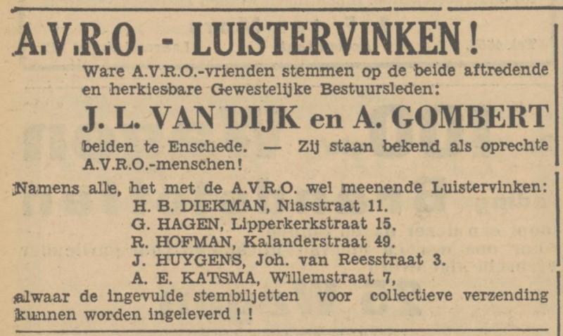 Johan van Reesstraat 3 J. Huygens advertentie Tubantia 28-11-1933.jpg