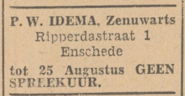 Ripperdastraat 1 P.W. Idema zenuwarts advertentie Tubantia 31-7-1948.jpg
