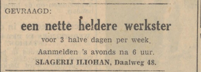 Daalweg 48 Slagerij Iliohan advertentie Tubantia 28-8-1947.jpg