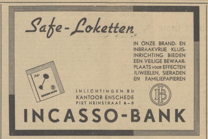 Piet Heinstraat 6-8 Incassobank advertentie Tubantia 3-10-1938.jpg
