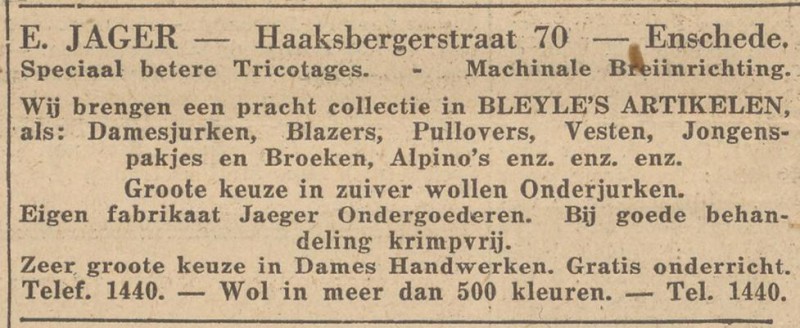 Haaksbergerstraat 70 E. Jager advertentie De Volkskrant 17-9-1932.jpg