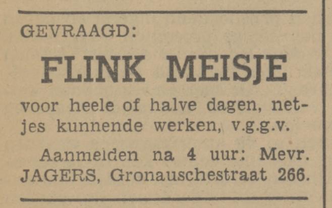 Gronausestraat 266 Mevr. Jagers advertentie Tubantia 7-12-1940.jpg
