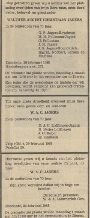 Haaksbergerstraat 252 W.A.C. Jagers overlijdensadvertentiue Tubantia 1-3-1968.jpg