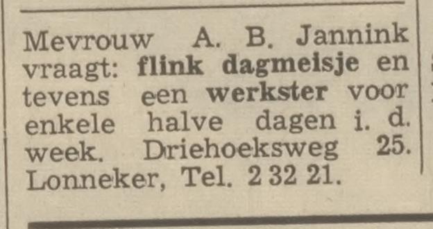 Driehoeksweg 25 A.B. Jannink advertentie Tubantia 14-1-1966.jpg