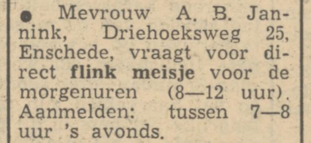 Driehoeksweg 25 A.B. Jannink advertentie Tubantia 8-8-1950.jpg
