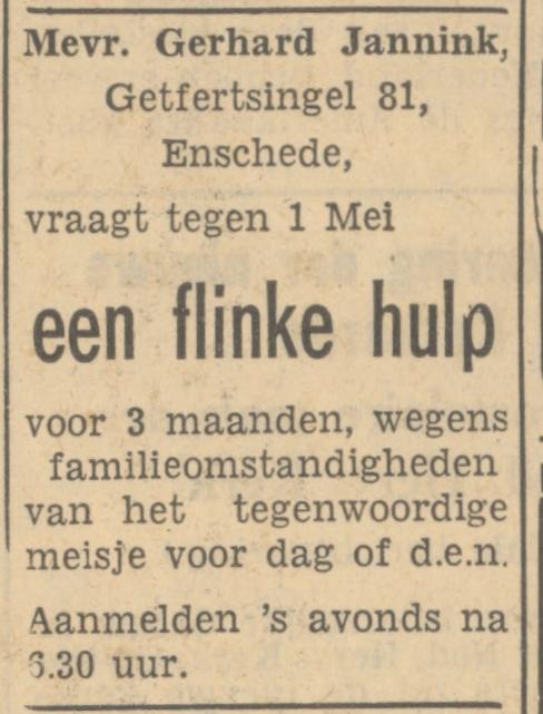 Getfertsingel 81 Gerhard Jannink advertentie Tubantia 14-4-1951.jpg