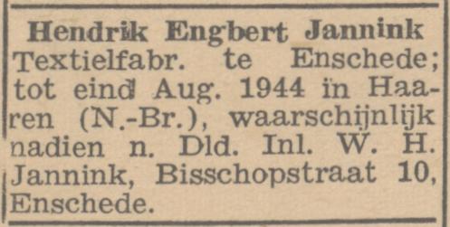 Bisschopstraat 10 W.H. Jannink advertentie Het Parool 30-7-1945.jpg