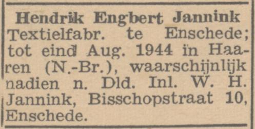 Bisschopstraat 10 W.H. Jannink advertentie Het Parool 30-7-1945.jpg