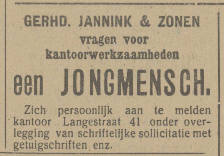 Langestraat 41 Gerh. Jannink & Zonen advertentie Tubantia 22-3-1916.jpg