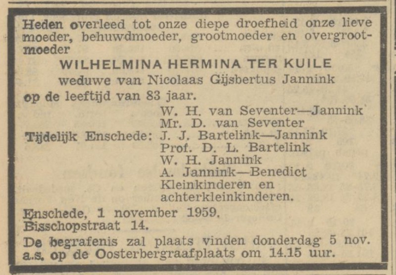 Bisschopstraat 14 W.H. Jannink-ter Kuile overlijdensadvertentie Algemeen Handelsblad 3-11-1959.jpg