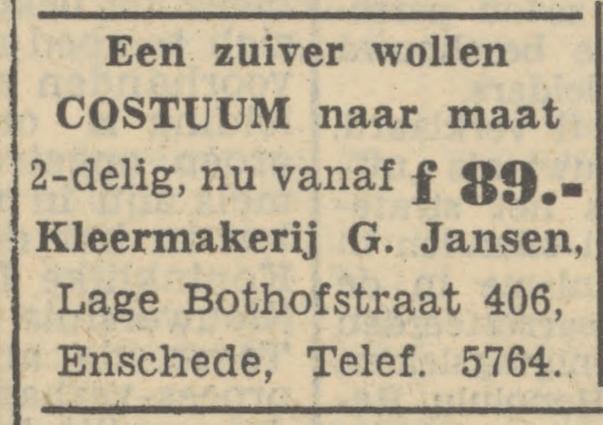 Lage Bothofstraat 406 kleermakerij G. Jansen advertentie Tubantia 29-8-1951.jpg