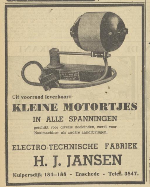 Kuipersdijk 184-188 H.J. Jansen Electro Technische Fabriek advertentie Tubantia 14-3-1950.jpg