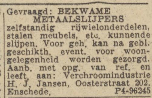 Oosterstraat 202 H.J. Jansen Verchroomindustrie advertentie Het Parool 19-6-1954.jpg