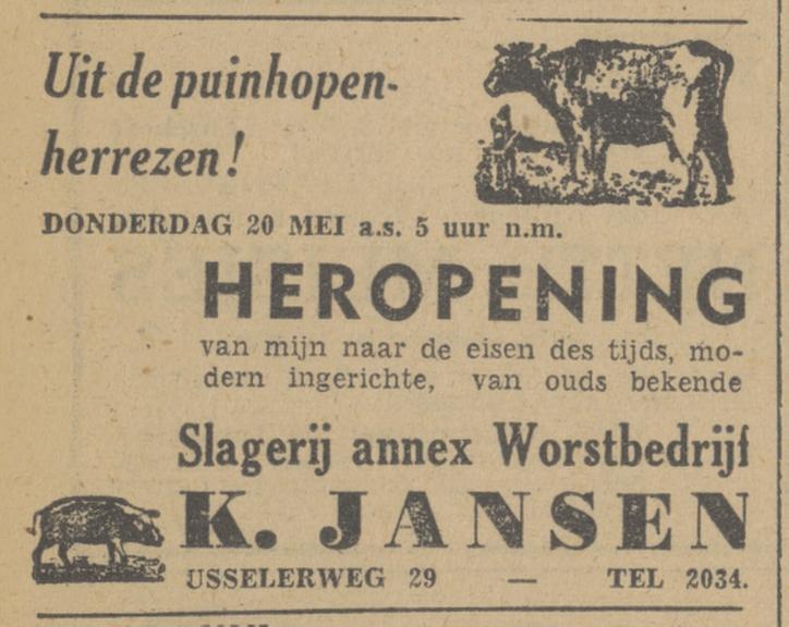 Usselerweg 29 K. Jansen slagerij advertentie Tubantia 19-5-1948.jpg