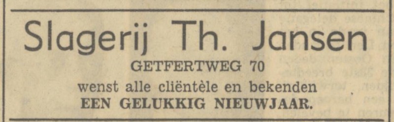 Getfertweg 70 Th. Jansen slagerij advertentie Tubantia 30-12-1950.jpg
