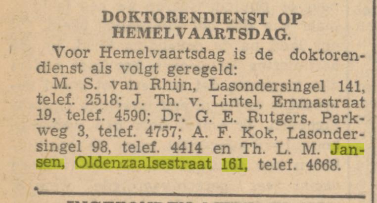 Oldenzaalsestraat 161 Th.L.M. Jansen krantenbericht Tubantia 14-5-1947.jpg