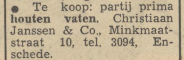 Minkmaatstraat 10 Christiaan Janssen & Co. advertentie Tubantia 6-7-1950.jpg