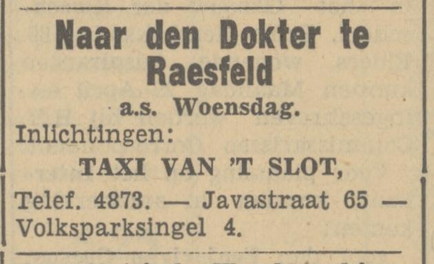 Javastraat 65 Taxi van 't Slot advertentie Tubantia 17-4-1935.jpg