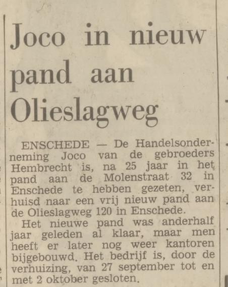 Molenstraat 32 Joco Handelsonderneming krantenbericht Tubantia 28-9-1971.jpg
