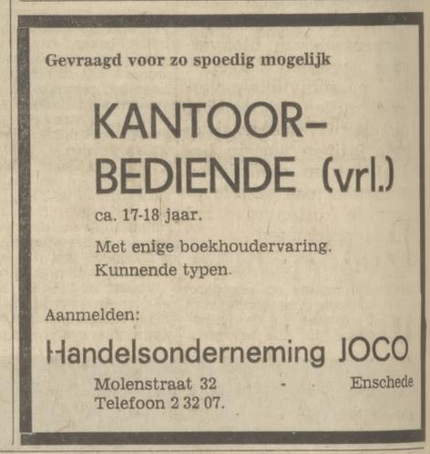 Molenstraat 32 Joco Handelsonderneming advertentie Tubantia 15-9-1971.jpg