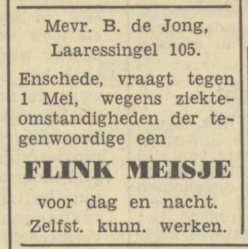 Laaressingel 105 B. de Jong advertentie Tubantia 14-4-1950.jpg