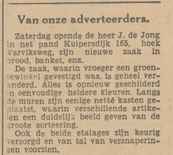 Kuipersdijk 165 hoek Varviksweg J. de Jong banketbakker krantenbericht Tubantia 20-11-1934.jpg