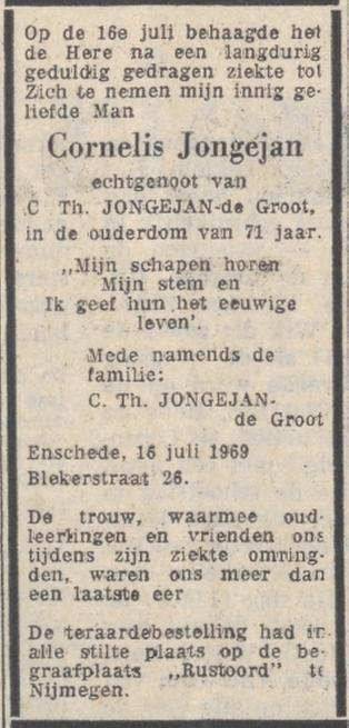 Blekerstraat 26 C. Jongejan overlijdensadvertentie Trouw 21-7-1969.jpg