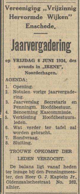 Oldenzaalsestraat 262 G.J. Kaptein Jr. advertentie Tubantia 30-5-1934.jpg