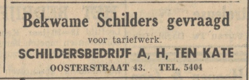 Oosterstraat 43 A.H. ten Kate schildersbedrijf advertentie Tubantia 23-8-1947.jpg
