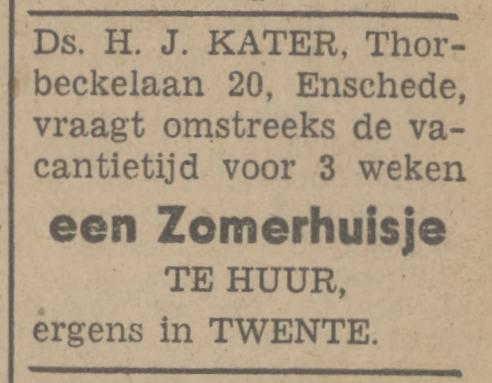Thorbeckelaan 20 Ds. H.J. Kater advertentie Tubantia 9-2-1948.jpg