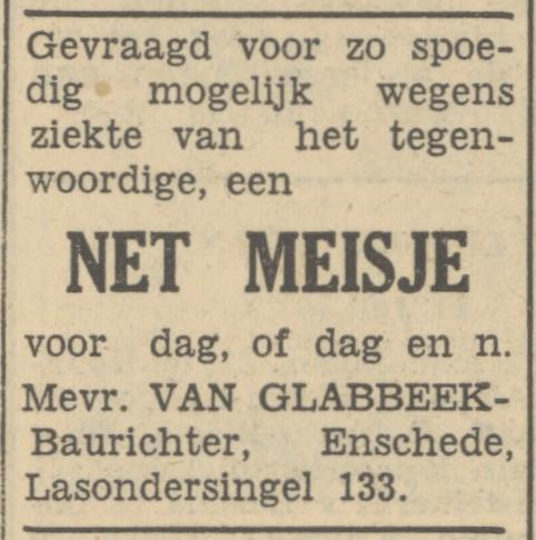 Lasondersingel 133 Mevr. van Glabbeek advertentie Tubantia 21-7-1951.jpg
