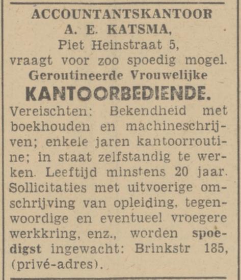Brinkstraat 185 A.E. Katsma Accountantskantoor advertentie Tubantia 29-5-1942.jpg
