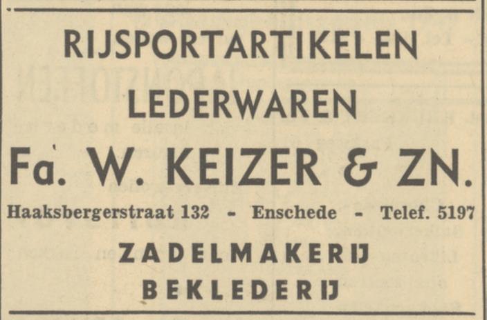 Haaksbergerstraat 132 Fa. W. Keizer zadelmakerij advertentie Tubantia 25-10-1949.jpg