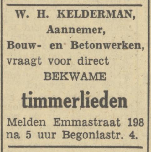 Emmastraat 198 W.H. Kelderman Aannemer Bouw- en Betonwerken advertentie Tubantia 14-3-1950.jpg