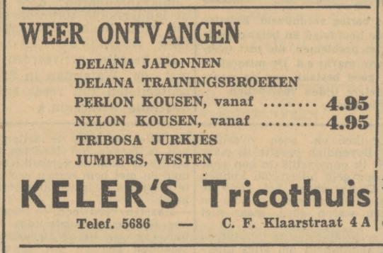 C.F. Klaarstraat 4a Keler's Tricothuis advertentie Tubantia 19-12-1951.jpg