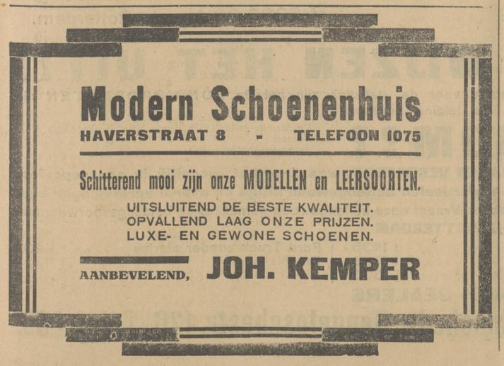 Haverstraat 8 Schoenenhuis Joh. Kemper advertentie Tubantia 25-2-1927.jpg