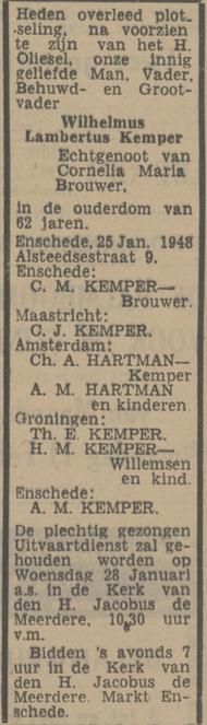 Alsteedsesestraat 9 W.L. Kemper overlijdensadvertentie Tubantia 26-1-1948.jpg