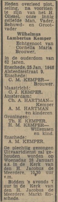 Alsteedsesestraat 9 W.L. Kemper overlijdensadvertentie Tubantia 26-1-1948.jpg